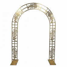 Load image into Gallery viewer, Gold arch wedding backdrop with rose carving for elegant ceremony decoration