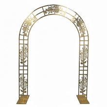 Load image into Gallery viewer, Gold arch wedding backdrop with rose carving for elegant ceremony decoration