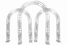 Load image into Gallery viewer, Silver metal arch wedding backdrop with rose carving for ceremony and event decoration