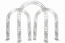 Load image into Gallery viewer, Silver metal arch wedding backdrop with rose carving for ceremony and event decoration