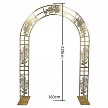 Load image into Gallery viewer, gold metal arch wedding backdrop with rose carving for ceremony and event decor