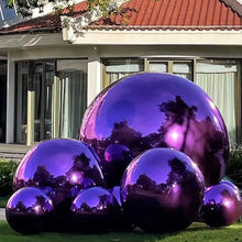 Load image into Gallery viewer, Large chrome mirror ball floating in swimming pool - reusable metallic party decor for outdoor events