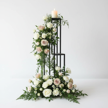 Load image into Gallery viewer, Black candle holder with flowers and candle for black theme wedding party