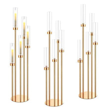 Load image into Gallery viewer, Gold metal 5-head candle holder centerpiece for wedding and event table decor