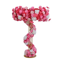 Load image into Gallery viewer, 47-inch tall metal centerpiece stand with elegant gold finish for wedding and party table decoration