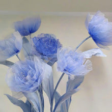 Load image into Gallery viewer, Handcrafted giant organza flowers in blue - premium wedding backdrop decor