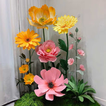 Load image into Gallery viewer, Giant EVA paper flower backdrop with 20-28 inch blooms for spring wedding and event decor
