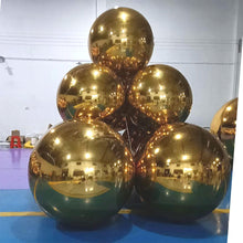 Load image into Gallery viewer, Large inflatable gold mirror balls with reflective finish for party and event decoration