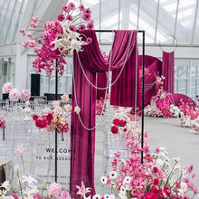 Load image into Gallery viewer, Hot pink floral backdrop on gold metal wedding sign stand for party decoration