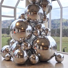 Load image into Gallery viewer, Inflatable mirror ball set of 3 silver disco balls in 23, 40, and 70 inch sizes for wedding and event decor