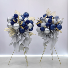 Load image into Gallery viewer, Silver and blue balloon stand for birthday party