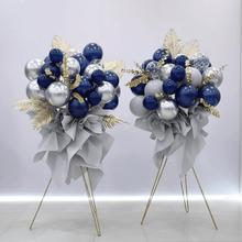 Load image into Gallery viewer, Silver and blue balloon stand for birthday party