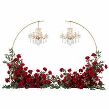 Load image into Gallery viewer, Wedding Metal Stands with Crystal Chandeliers and Red Flowers