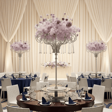 Load image into Gallery viewer, Gold and white wedding table centerpiece 39 inches tall with elegant paper flowers for luxury party decorations