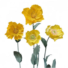 Load image into Gallery viewer, Giant yellow paper poppy flowers set for summer weddings, parties and photo backdrops - handcrafted premium event decor
