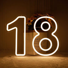 Load image into Gallery viewer, Number 18 LED neon sign birthday party decoration - 40x56cm customizable acrylic sign in multiple colors