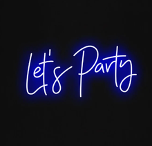 Load image into Gallery viewer, Large Let's Party LED sign in blue for corporate events