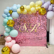 Load image into Gallery viewer, Pink sequin shimmer wall backdrop panels for baby shower decorations