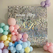 Load image into Gallery viewer, Elegant silver shimmer wall backdrop for a special occassion