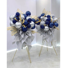 Load image into Gallery viewer, DIY silver blue balloon stand bouquet kit for retirement and birthday party decorations