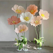 Load image into Gallery viewer, Giant paper poppy flowers arrangement in vibrant colors for wedding ceremony backdrop decoration