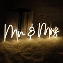 Load image into Gallery viewer, Customizable MR & MRS LED neon sign in white for wedding decor