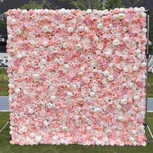 Load image into Gallery viewer, Premium 8ft pink rose flower wall backdrop for weddings and events - luxury artificial silk roses