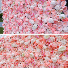 Load image into Gallery viewer, 3D artificial light pink rose flower wall backdrop setup - elegant event decoration for photo shoots