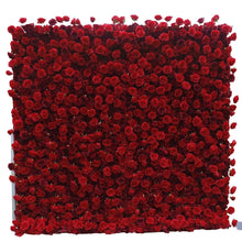 Load image into Gallery viewer, Red rose flower wall backdrop 8x8ft wedding decor with 3D silk roses - premium event backdrop