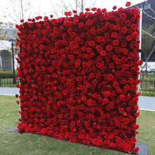 Load image into Gallery viewer, Red roses flower wall backdrop for weddings and events - reusable 3D floral backdrop panel