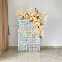 Load image into Gallery viewer, Luxurious silver shimmer wall backdrop for a wedding