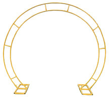 Load image into Gallery viewer, Premium 95-inch metal round wedding arch in white and gold - luxury floral backdrop stand for weddings and events
