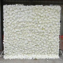 Load image into Gallery viewer, Artificial greenery wall backdrop with white roses for wedding reception and party photography - 8x8ft premium event decor