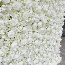 Load image into Gallery viewer, 3D white rose flower wall backdrop - realistic artificial greenery for wedding and event photography