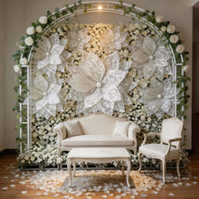 Load image into Gallery viewer, Oversized white lace flower decor indoor wedding event backdrop
