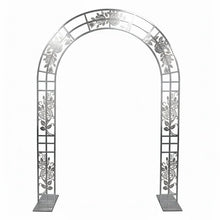 Load image into Gallery viewer, Silver metal arch wedding backdrop with rose carving for ceremony and event decor
