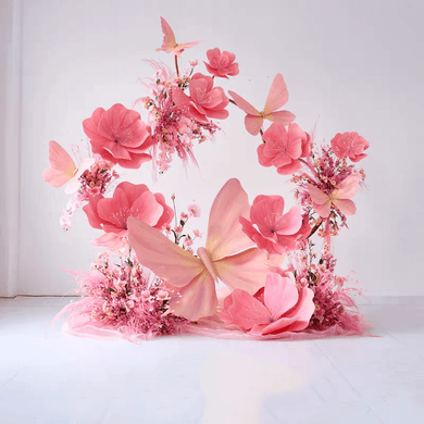 pink giant flower backdrop for birthday and weddings