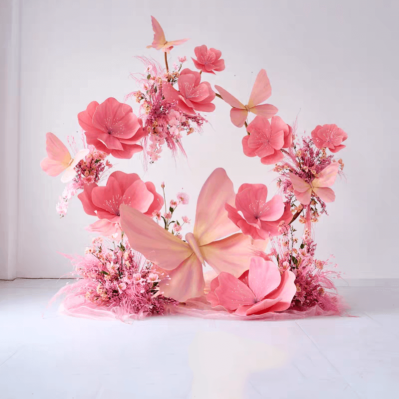pink giant flower backdrop for birthday and weddings