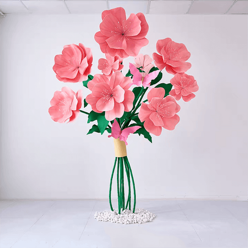 pink giant paper flower bouquets for window display 