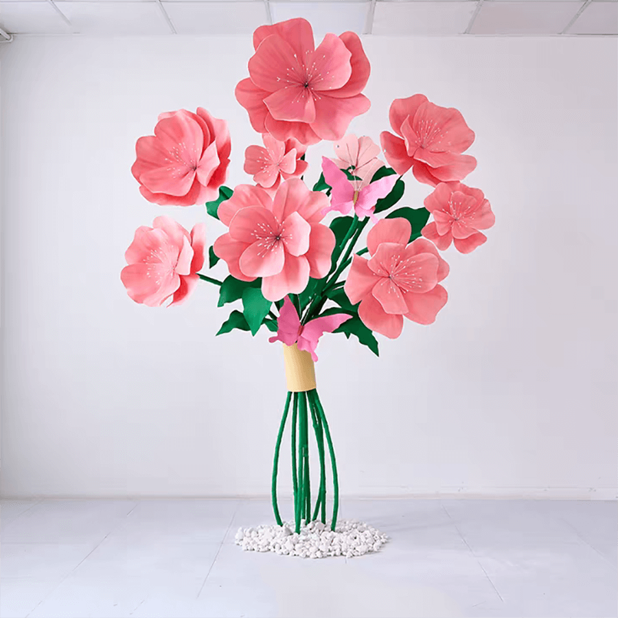 pink giant paper flower bouquets for window display 
