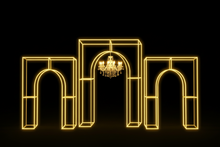 Load image into Gallery viewer, Wedding arch with yellow LED strips and crystal chandelier
