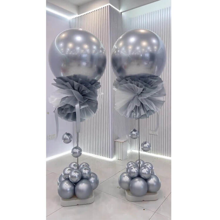 Silver balloon column stand kits for wedding rentals
