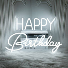 Load image into Gallery viewer, happy birthday neon sign in white for event 
