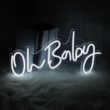 Load image into Gallery viewer, Oh baby led neon sign in white for baby shower

