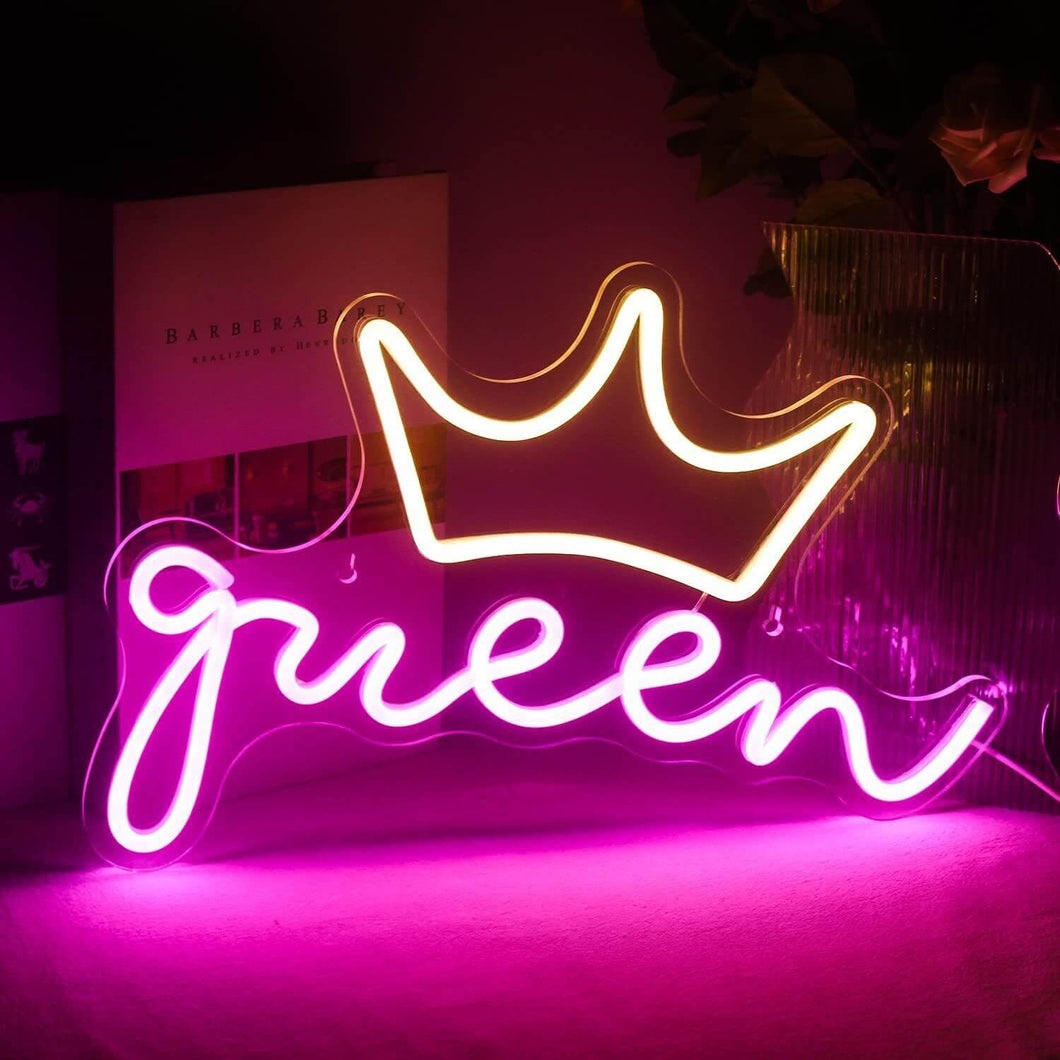 queen crown led neon sign in hot pink 